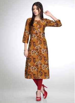 Floral Printed Muslin Silk Straight Cut Kurti