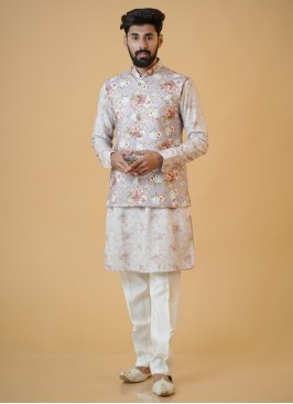 Floral Printed Nehru Jacket Set For Men