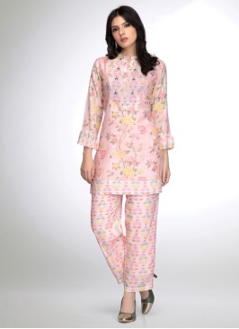 Floral Printed Pink Color Coat Suit For Women