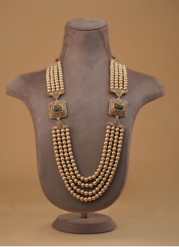 Four Layered Pearl Mala In Golden Color