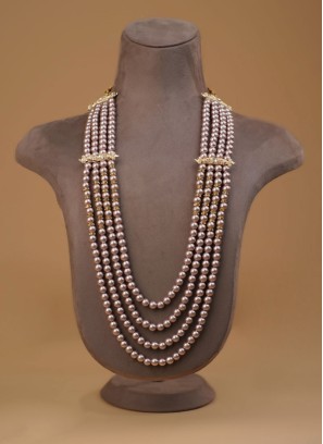 Four Layered Pearl Mala In Rose Gold Color