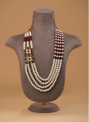 Four Layered White And Maroon Pearl Mala