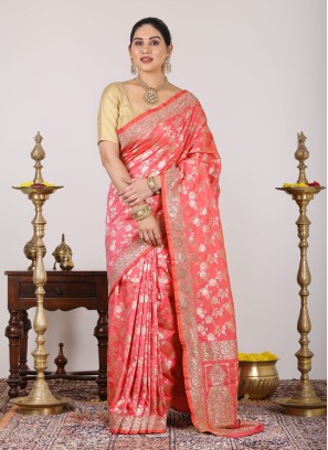 Double Tone Peach Banarasi Silk Saree – StylebyPanaaash