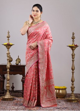 Gajari Pink Pure Banarasi Silk Saree