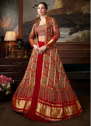 gajji silk wedding lehenga choli with ajrakh prints 53098