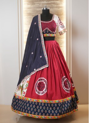 Garba Special Dark Peach and White Silk Chaniya Choli