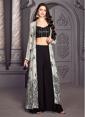 Georgette Palazzo Set With Long Printed Jacket