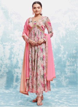 Pink Floral Printed Pant Style Suit With Dupatta