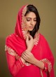Red Embroidered Palazzo Set With Dupatta