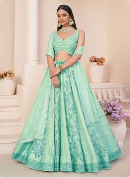 Georgette Embroidered Trendy Lehenga Choli in Turquoise