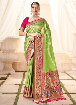 Light Green Weaving Handloom Silk Classic Saree