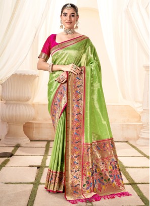 Light Green Weaving Handloom Silk Classic Saree