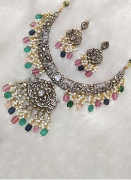 Gold Finish Multi Color Necklace Set