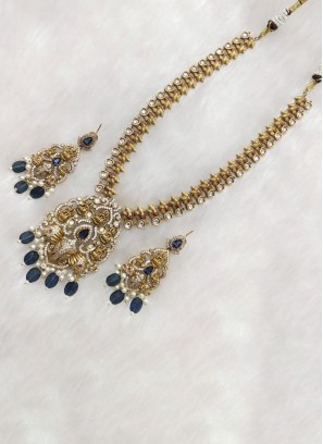 Gold Finish Temple Design Long Necklace Set