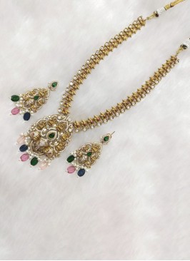 Gold Finish Temple Design Multi Color Necklace Set