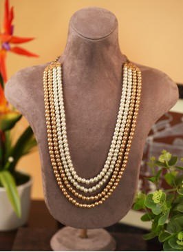 Golden And Off White Four Layered Pearl Mala