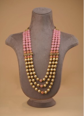 Golden And Pink Pearl Layered Mala For Men