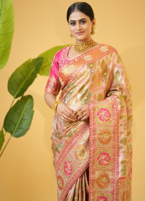 Golden And Rani Zardosi Embroidered Kanjivaram Silk Saree