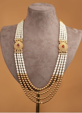 Golden And White Four Layered Pearl Mala