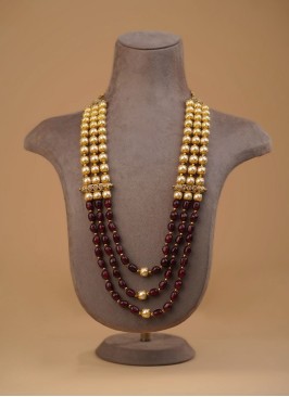 Golden And Wine Pearl Layered Mala For Men