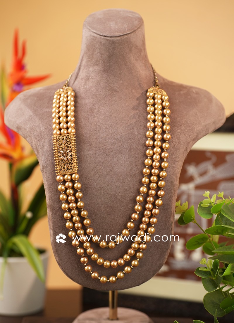 Golden Layered Pearl Mala For Men