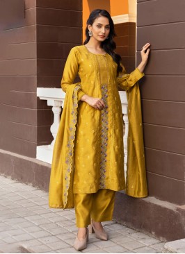 Goldenrod Color Readymade Pant Style Suit In Cotton