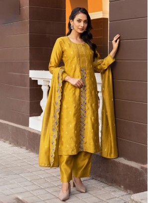 Goldenrod Color Readymade Pant Style Suit In Cotton
