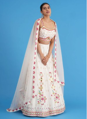 Gorgeous Off White Antique Work Silk Lehenga Choli