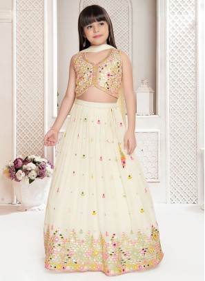 Gorgeous Cream Embroidered Chiffon Lehenga Choli