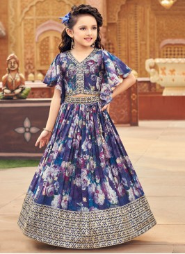 Gorgeous Floral Printed Chiffon Silk Purple Lehenga Choli