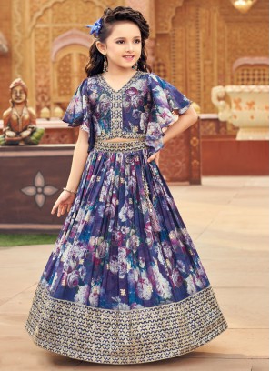 Gorgeous Floral Printed Chiffon Silk Purple Lehenga Choli