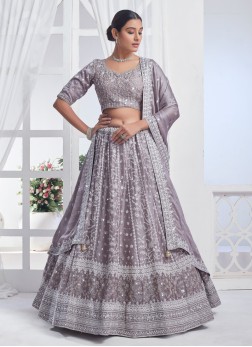 Gorgeous Grey Floral Thread Embroidered Lehenga Ch