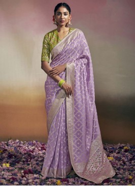 Gorgeous Lavender Dola Silk Contemporary Saree