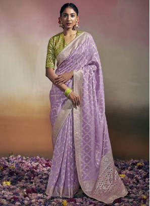 Gorgeous Lavender Dola Silk Contemporary Saree