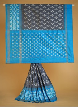 Gorgeous Grey and Turquoise Pure Silk Saree With P