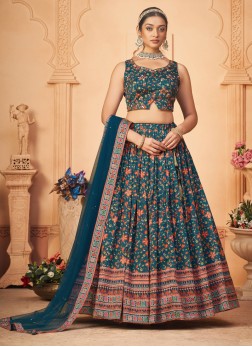 Gorgeous Rama Green Color Lehenga Choli In Silk