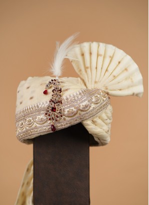 Graceful Cream Classic Embroidered Turban