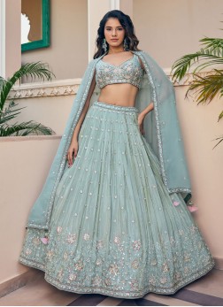 Graceful Light Blue Designer Lehenga Choli With Du