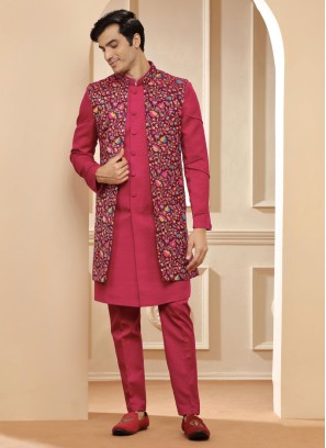 Graceful Rani Thread Embroidered Jacket Style Indowestern Set