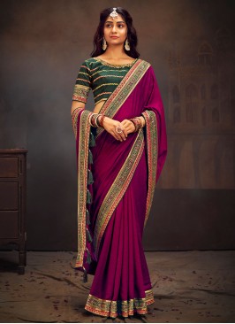 Dark Magenta Artificial Silk Designer Saree