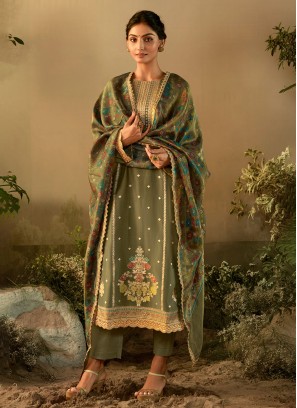 Tissue Silk Mehndi Green Dress Material