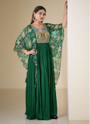 Green Crepe Silk Kaftan Style Gown