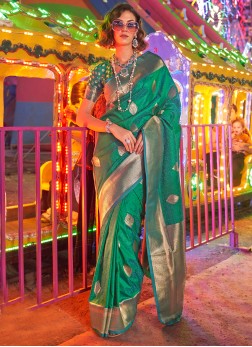 Designer Green Handloom Silk Festive Saree