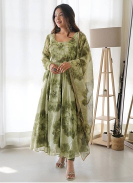 Soothing Pista Green Organza Anarkali Suit With Dupatta