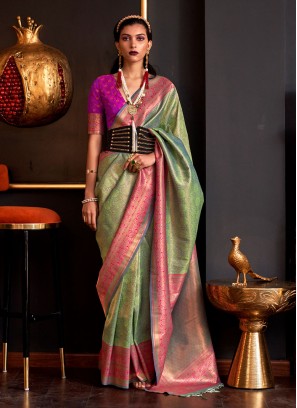 Light Green Woven Handloom Silk Festive Saree