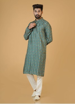 Green Floral Printed Readymade Kurta Pajama