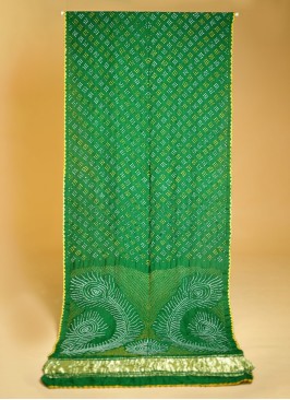 Green Gajji Silk Bandhani Saree With Lagdi Patta