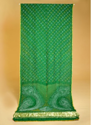 Green Gajji Silk Bandhani Saree With Lagdi Patta