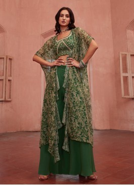 Green Georgette Jacket And Palazzo Set