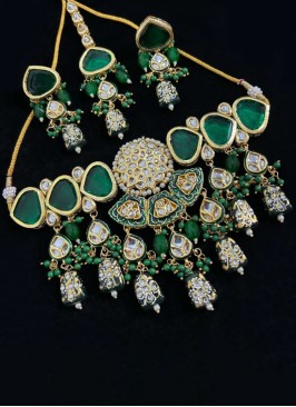 Green Gold Plated Stone Necklace Set